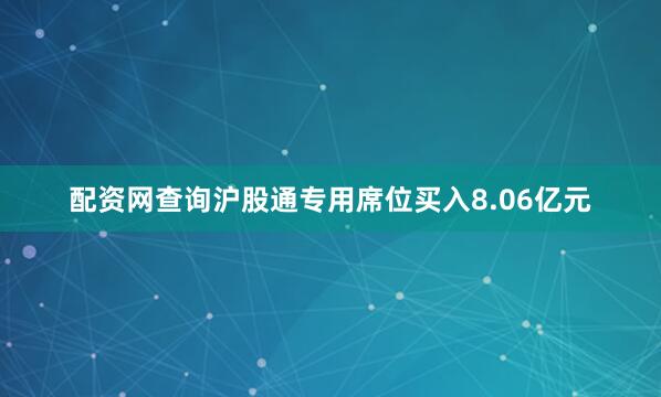 配资网查询沪股通专用席位买入8.06亿元